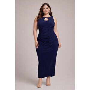 Adrianna Papell Size 20W Midnight Blue Jersey Sleeveless Gown With Draped Detail